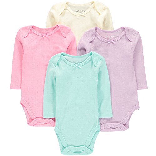 Wan-A-Beez Infant 4 Pack Basic Long-Sleeve Bodysuits - Pastel Pointelle - 6-9 Months