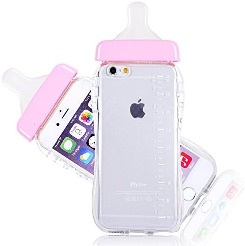 iPhone 6 Case , Cute Feeding Bottle Soft Gel Case for iPhone 6 4.7 inch + Free Screen Protector + SwiftBox Handmade Owl Phone Strap (Pink / 6 / 6s)