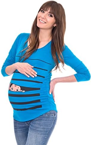 Peaberry Women's Peek a Boo Baby Maternity Shirt, Blue M