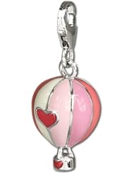 SilberDream Charm pink and white enameled hot-air balloon, 925 Sterling Silver Charms Pendant with Lobster Clasp for Charms Bracelet, Necklace or Earring FC672