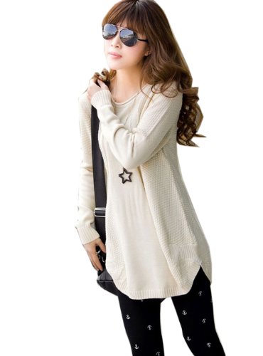 Cocobla Women Sweater Round Neck Long Sleeve Knitted Pullover Jumper Loose