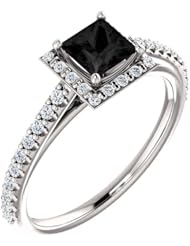 Platinum Princess Cut Black and White Diamond Halo-Style Ring -- LIFETIME WARRANTY