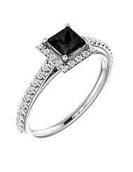 18K White Gold Princess Cut Black and White Diamond Halo-Style Ring -- LIFETIME WARRANTY