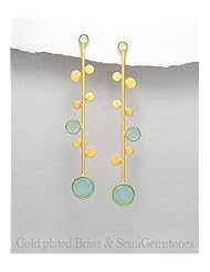 Light Sky Blue Chalcedony Earrings In Brass
