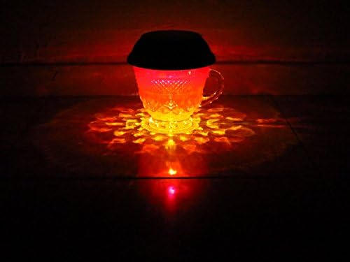 HandPainted Solar Luminary Red/Orange/Yellow Hurricane Lantern ReCLAIMED faceted glass Punch Cup Lit by Solar LED from ReCLAIMED path light