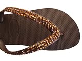 SWAROVSKI CRYSTAL HAVAIANAS SANDALS THONGS FLIP FLOPS BROWN/SMOKED TOPAZ U.S. SIZES 4-10