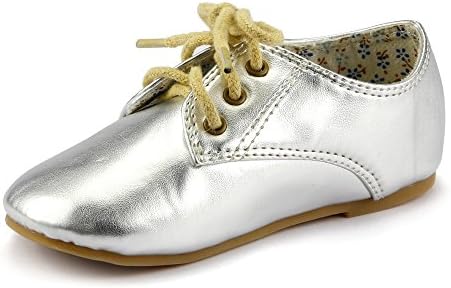 Baby Girl's Oxford Dress Sneaker Shoes Metallic Silver Toddler Size 5