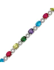 Sterling Silver 7 Inch Silver Multicolor CZ Bracelet - 7 Inch