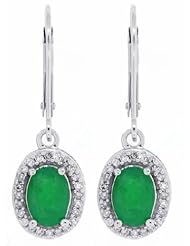 1.32ct Oval Shaped Genuine Emerald Earrings with Diamonds 10Kt White Gold ( AB Quality)