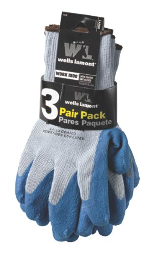 Wells Lamont 133LF Latex Coated Work Gloves, Knit Wrist, Textured Grip, Large, 3-Pairs On Sale