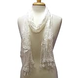 White Lacey Sheer Feminine Lightweight Summer Scarf W/Fringe