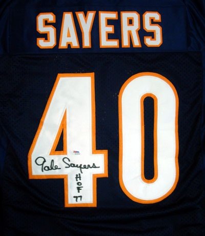 Gale Sayers Autographed/Hand Signed Chicago Bears Jersey HOF 77 PSA/DNA