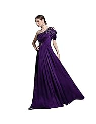 Beaded Embroidered Pleated Satin Floor Length One Shoulder Short Sleeves Evening Dress/Bridesmaid Dress/Wedding Party Dress 