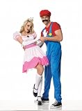 Sexy 3Pc Mario Bros Princess Peach Halloween Costume W/Tiara & Gloves