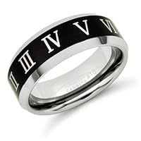 8mm Black Plated Roman Numeral Design Tungsten Ring Band Sizes 8 to 13, 14