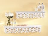 2 White Wood Carved French Wall Shelf Holder Rack