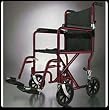 ^Transport Chair, Aluminum, Red. Nylon Upholstery, Permanent Arms, Swing Away Footrests. 8" Wheels with Hand Brakes in Back of Chair. 300lb Weight Capacity. Lightweight, Weighs Only 19lbs.