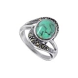 Sterling Silver Marcasite Band Reconstituted Turquoise Ring
