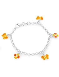 Unicornj Sterling Silver Childrens Bracelet with Butterfly and Clover Charms