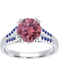 1.10 Ct Round Pink Diamond Blue Sapphire 18K White Gold Ring