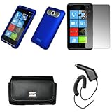 EMPIRE Black Leather Case Pouch with Belt Clip and Belt Loops + Blue Rubberized Snap-On Cover Case + Screen Protector + Car Charger (CLA) for T-Mobile HTC HD7