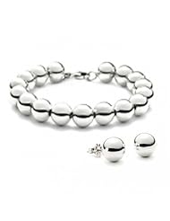 Bling Jewelry Sterling Silver Bead Bracelet and Stud Earrings Set