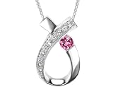 Pink Tourmaline and Diamond Ribbon Pendant in White Gold with Chain