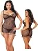 Sexy Plus Size See Through Leopard Print Lingerie Set - Fishnet Sleepwear Babydoll and Thong
