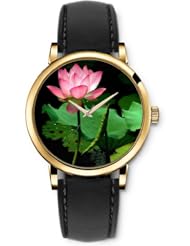 SPRAWL Aanalog Fashion Series Gold Ladies Watches of Genuine Black Leather Strap,Unique Wrist Watch for Women Girls Designed with pink lotus