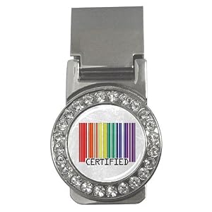 Money Clip CZ Diamonds of Gay Certified Pride Bar Code (Rainbow Flag, Lesbian, Transexual, Bisexual Pride, Bi, Transgender)