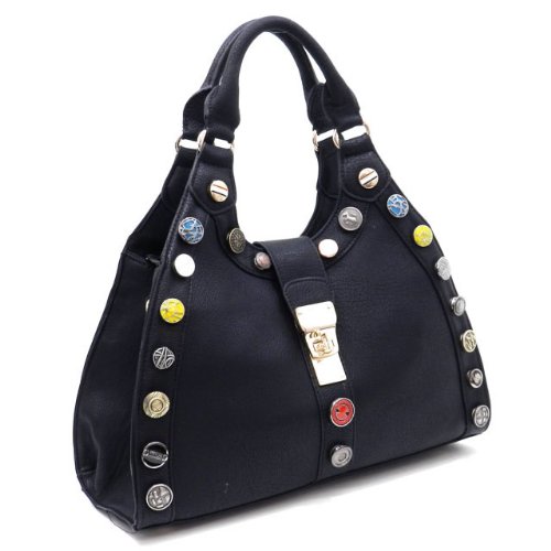 152337 MyLUX Department Store Close-Out Buttons Detachable High Quality Designer Inspired Women/Girl Fashion Designer Work School Office Lady Student Handbag Shoulder Bag Purse Totes Satchel Clutches Hobos (More Colors Available) (black)