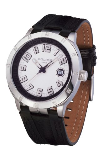 Police 'Outlaw' Gents Black Leather Strap Watch With Silver Dial