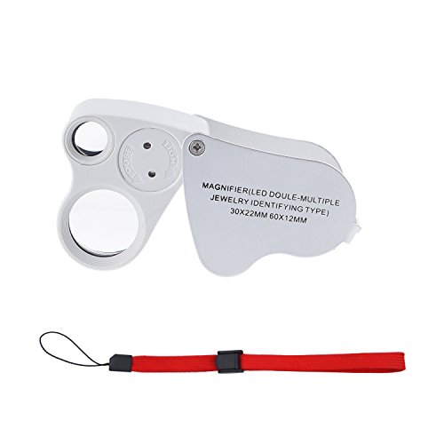 Illuminated Jewelry LED eye Loupe Magnifier with two lens, 60X, 12MM and 30X, 22MM with Kare and Kind retail package (60x and 30x, Silver/White)