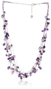 Amethyst, Pearl, Crystal Necklace, Sterling Silver Chain, 40 cm + 6 cm extender, Model 90GEAM, by Dew