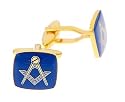 Classic yellow gold plated and blue enamel Masonic symbol cufflinks with presentation box
