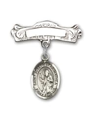 Sterling Silver Baby Badge with St. Joseph of Arimathea Charm and Arched Polished Badge Pin