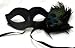 Venetian Masquerade Ball Mask with Black Designs and Peacock Feathers
