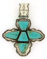Pendant -Large Cross shaped pendant with a large bail and Turquoise cabochons