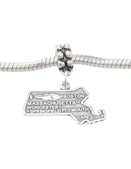 Sterling Silver State of Massachusetts Dangling European Bead Charm