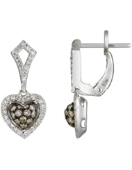 14K White Gold 0.63ct Heart that Matters Micropave Brown Diamond Dangle Earrings