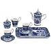 Set of 8 Deep Blue and White Toile Pattern Porcelain Tea Set