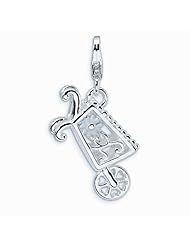 Sterling Silver 3-D Enameled Wheelbarrow With Lobster Clasp Charm