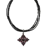 1928 Black-plated Burgundy/Red Crystal/Multi Black Bead 16 Inch with Extension Necklace
