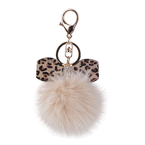 Leegoal Arrival Leopard Bowknot&Fur Ball Key Chain Keyring Key Fob Key Buckle Trinket Gift Souvenir Accessories Car Personality Charm Key Finder Key Jewelry