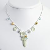 Sterling Silver Blue Topaz/Lite Green Jade/Champagne Pearl/Prehnite Necklace - 16 Inch