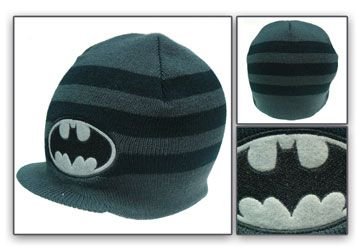 Batman: Bat Symbol Gray and Black Stripes Visor Billed Beanie Hat