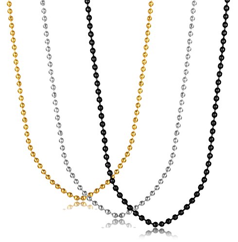 Jstyle 2mm Stainless Steel Mens Womens Beads Chain Necklace Ball Link Dog Tags 3 Pcs a Set 24 Inch