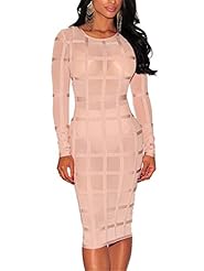 Nylon/Rayon/Spandex Long Sleeves Knee Length Bandage Dress/Club Dress 