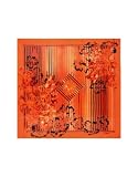 Versace Deep Orange Stripe and Floral Printed Silk Square Scarf