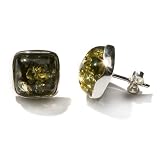 Green Amber and Sterling Silver Stud Earrings
